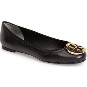 Tory Burch Reva Ballerina Flats Black/Gold Size 8